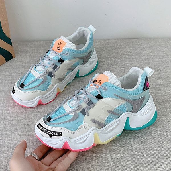 

ulzzang women colorful sneakers female student platform designers mesh breathable sports vulcanized dad shoes new 2020 trainers, Black;brown