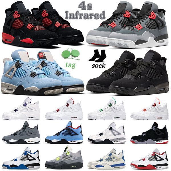 

4s infrared jumpman men basketball shoes 4 red thunder black cat bred cool grey university blue white oreo neon wild things mens women train, White;red