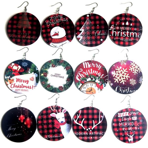 

деревянных серьги printed elk снеговик подвеска серьга творческие круглые деревянные серьги рождественских серий ear hook eardrop женщина вс, Silver