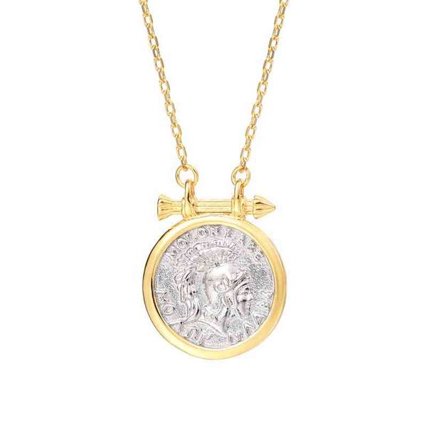 

925 sterling silver gold round vintage coin pendant necklace for women 925 knight jewellery