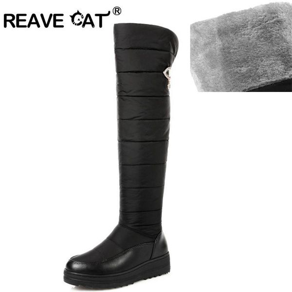

reave cat shoes women snow boots women warm non-slip winter boots thigh high waterproof knee-high botas mujer a7971, Black