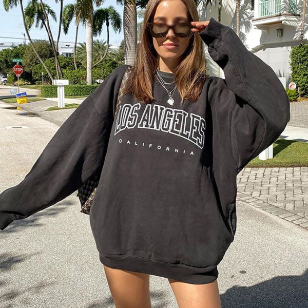 

hoodies women autumn 2020 simple all-match letter printed leisure oversize pullovers korean warm loose streetwear sweatshirts, Black