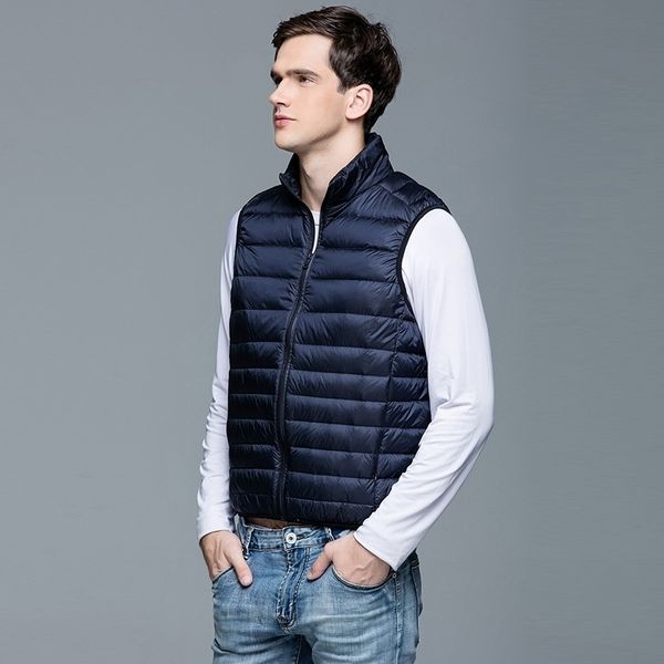 

winter fashion brand ultra light sleeveless duck down jackets men vest streetwear feather coats packable warm men clothes 201114, Black