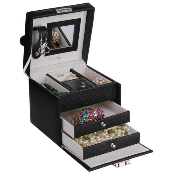 

rowling fashion jewelry mirror box velvet storage snake pattern organizer leather case rings earring necklaces display gifts, Pink;blue
