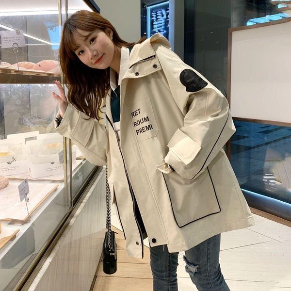 

loose windbreaker female 2021 autumn korean style loose ladies trench coat for women, Tan;black