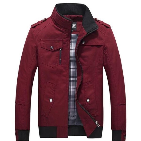 

men's jacket fashion stand-up collar zipper multiple pockets men's british youth clothing 201105, Black;brown