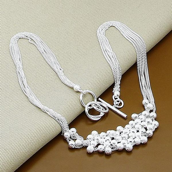 

chains 925 sterling silver 18" chain multi-chain frosted grape beads necklace women wedding engagement fashion jewelry