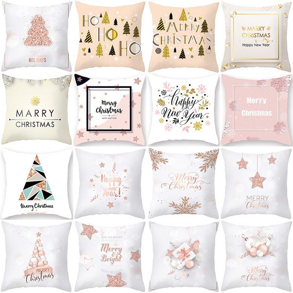 

1pcs pink christmas tree alphabet pattern 45*45cm polyester cushion cover decorative sofa home car throw decor pillowcover 41009
