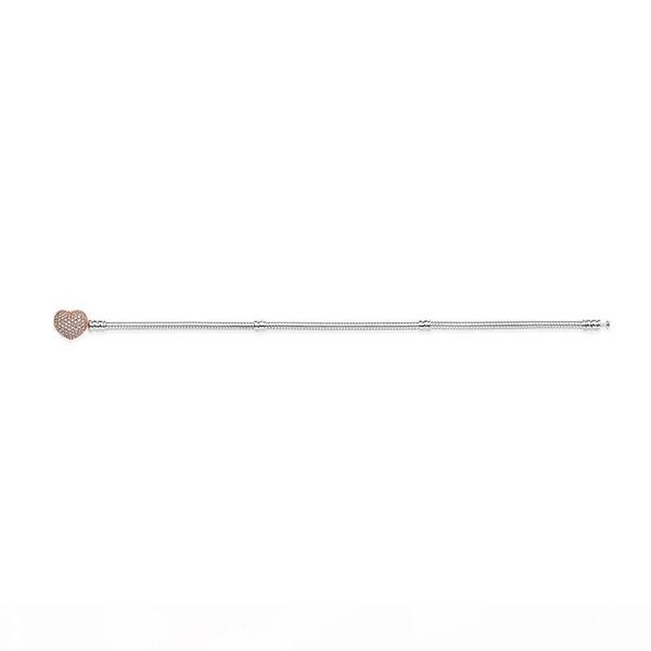 

18k rose gold cz diamond pave heart clasp bracelet original box for pandora 925 sterling silver women wedding gift charm bracelet set, Golden;silver