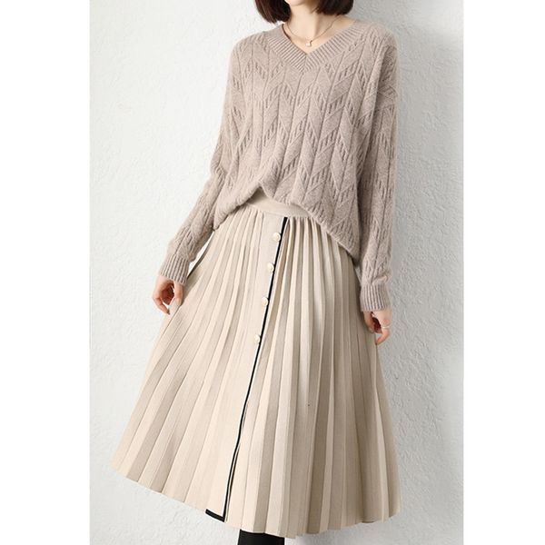 

2021 new sherhure autumn knitted long skirts jupe femme saia vintage women high waist a-line pleated black skirt igju