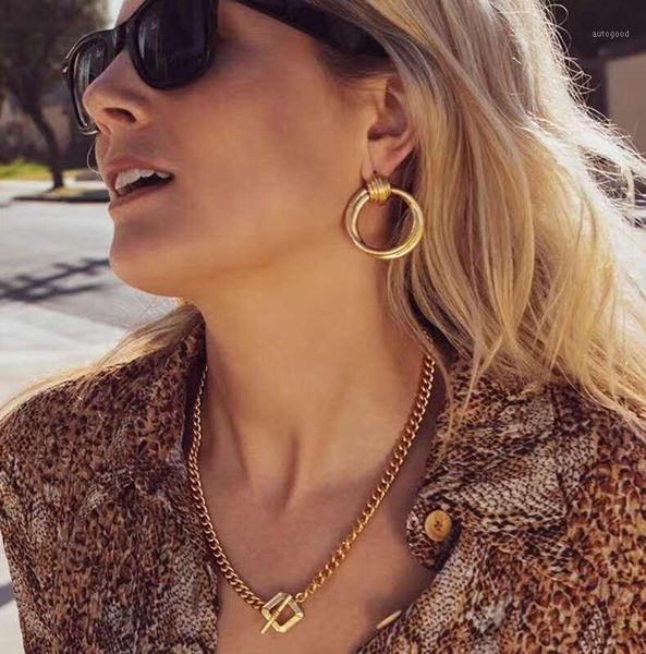 

stud yhpup trendy punk metal round earrings minimalist gold color geometric copper jewelry aros mujer oreja gift 20211, Golden;silver