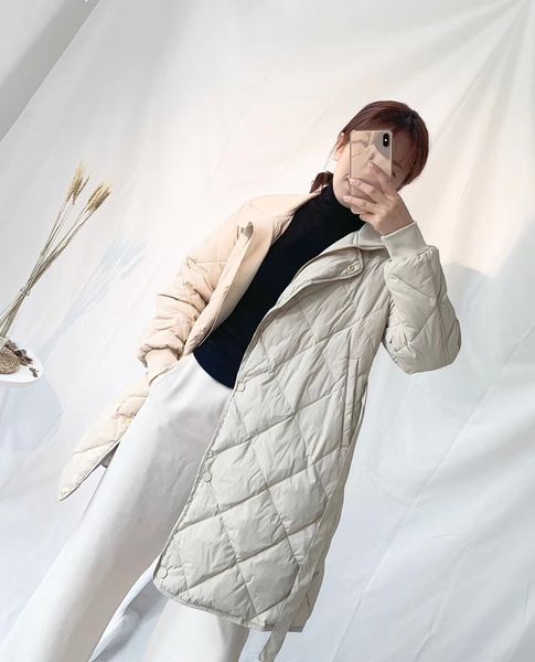 

2021 New New Fall Winter Down Thin Coat White Duck with Korean Women's Belt Hot Grid Outwear O6tt, Black