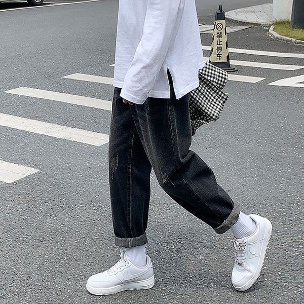 

2021 new jeans masculinos primavera e inverno nova reta hong kong estilo solto personalidade juventude masculinas 3fzi, Blue