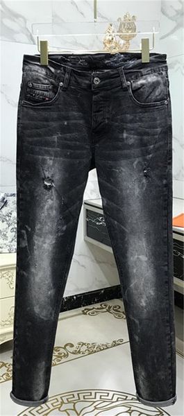 

new arrival mens designer fashion casual autumn classic trousers famous brand zipper designer slim skinny jeans hip hop denim, Blue