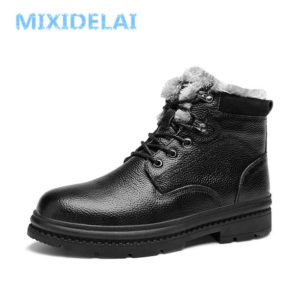 

mixidelai genuine leather winter waterproof ankle men's outdoor working snow boots men shoes, Red;white