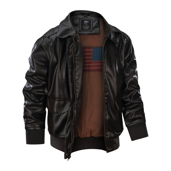 

shanghai story men's ma-1 pu leather bomber jacket coats, Black;brown