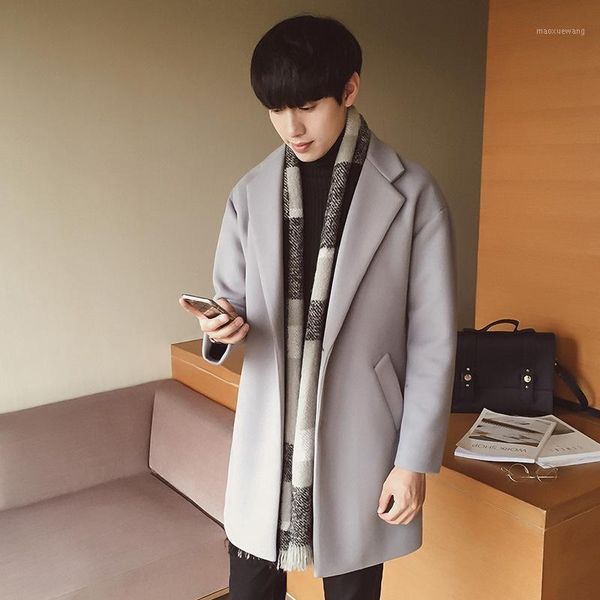 

loose england style mens coats 2018 winter casual pockets wool blend coat and jacket single breasted male coats1, Black