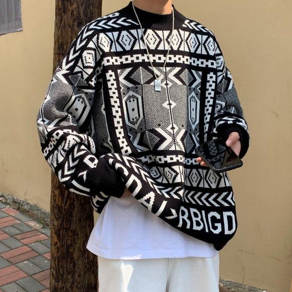 

men's sweaters 2021 autumn and winter youth fashion loose personality printed round neck sweater casual all-match pullover, White;black