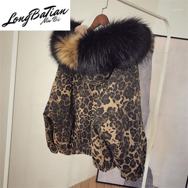 

lambswool women winter fashion leopard fleece warm parka thick fur hooded jeans jacket big size denim coat1, Black;brown