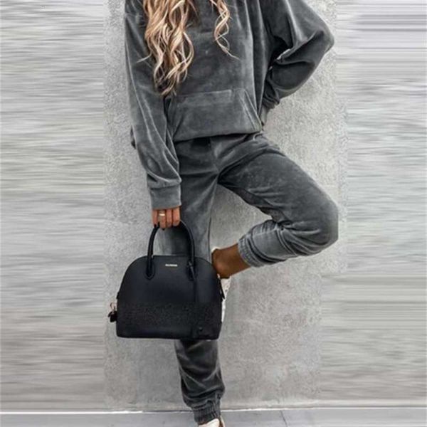 

solid sleeve new color pants long set street fashion two piece sports suit, Gray