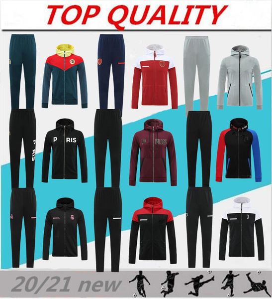 

2020 2021 hooded football tracksuit soccer jacket maillot de foot 20/21 survetement football jacket full zipper hooded tracksuit, Black;yellow
