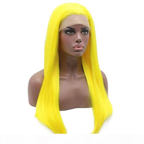 

yellow synthetic lace front wig natural looking long silky straight hand tied heat resistant replacement synthetic hair lace wigs for women, Black