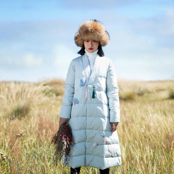 

mm224 new arrival 2017 vintage v neck long warm winter coat women white duck down jacket1, Black