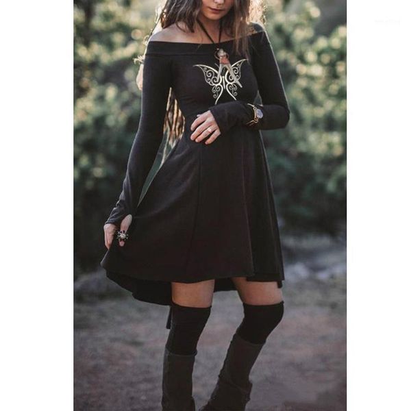 

medieval woman retro butterfly print long sleeve dress gothic punk british style elf party princess dress vintage vestidos1, Red