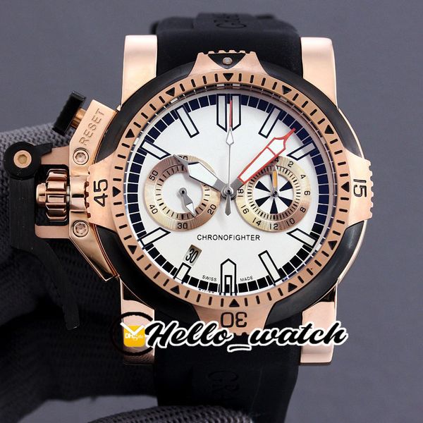 

new chronofighter left hand white dial quartz chronograph mens watch two tone rose gold black rubber strap satch watches hello_watch, Slivery;brown