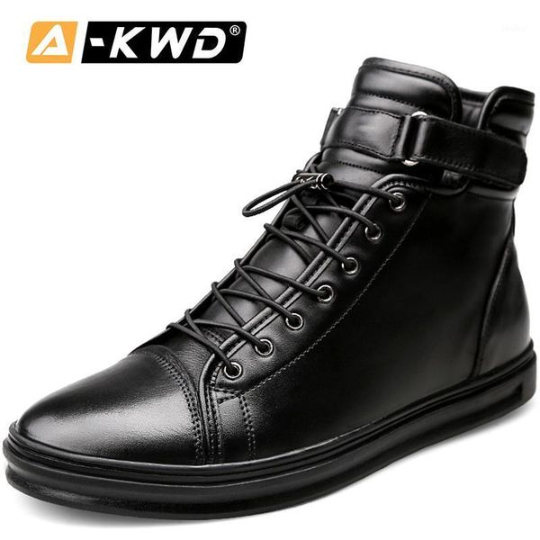 

2020 fashion black men boots with fur elastic band men winter boots hook & loop single ankle high tooling shoes 38-481