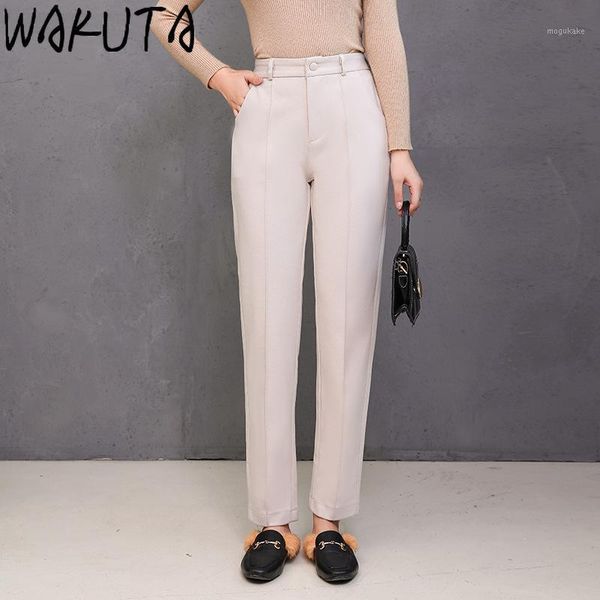 

wakuta women 2020 chic fahsion casual office wear straight pants vintage slim high waist zipper female ankle trousers mujer1, Black;white