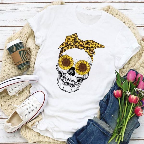 

women graphic skull leopard printed cute fashion print summer t-shirt lady womens clothing clothes tee female t shirt, White