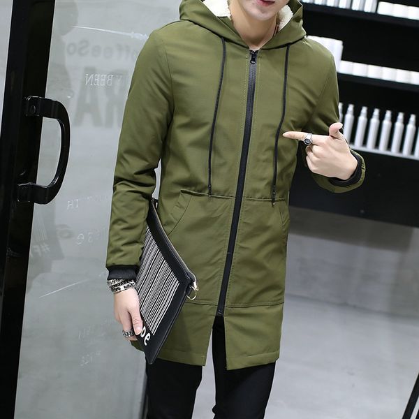 

2021 the new winter jacket of men in thin hood parka hombre long cashmere coat 56pt, Black