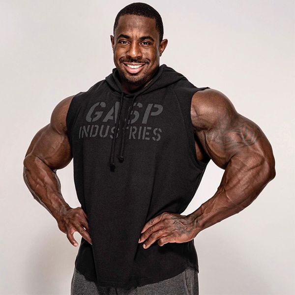 

muscle age brothers summer sports hooded men's loose training gym vest, Black;white