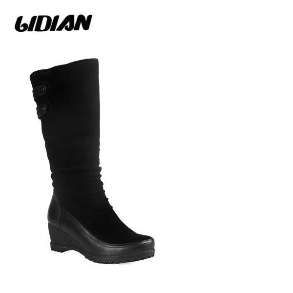 

lidian knee-high genuine leather boots women sheep suede winter shoes warm wool fur woman black boots zip h21-3