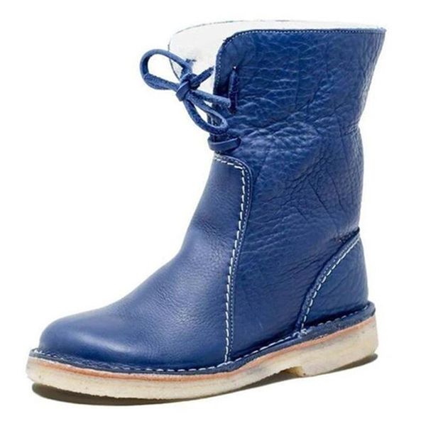 

boots women casual laceup warm snow pu leather fleece lined low heel winter shoes tc211, Black