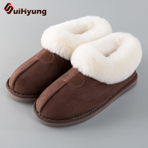 

suihyung women fur slippers winter thick warm home plush slippers flat non-slip indoor shoes slip on soft men furry house slides 200928, Black