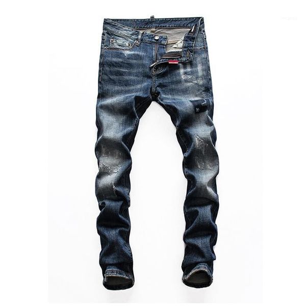 

brand jeans european style mens blue jeans men slim denim trousers hole brand pencil pants for men 81161