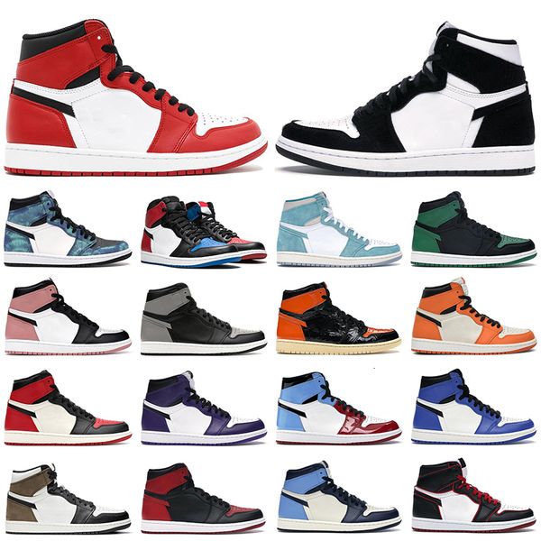 

new basketball shoes mens 1s sneakers jumpman 1 high og chiacago bred toe bloodline banned royal mid smoke grey mens women sports shoe, Black