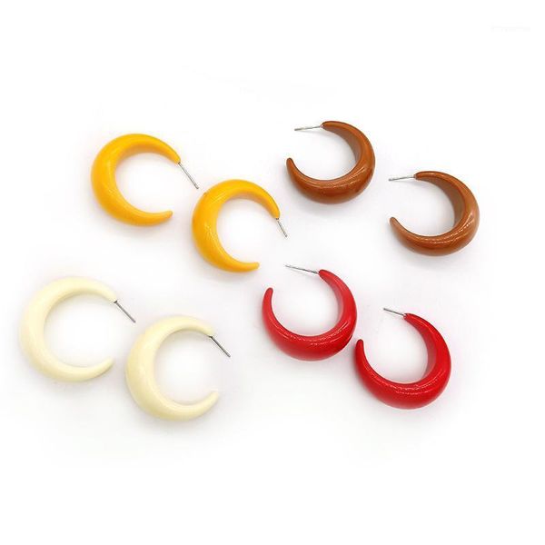 

2021 new cute glossy crescent hoop earrings women geometric moons acrylic resin stylish earrings acetate jewelry gift e190131, Golden