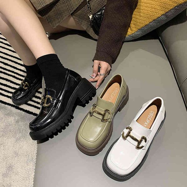 

fashion single shoes women spring and autumn new british style small leather shoes, sponge cake thick soled loafers, Black