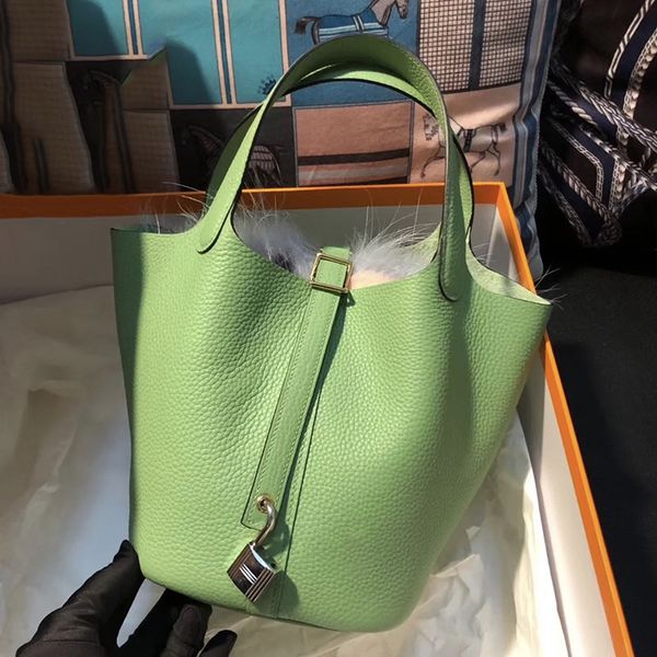 

designer branded h family 202 spring and summer new basket fashion leather bucket litchi grain cowhide one shoulder portable women's ba