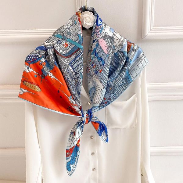 

scarves koi leaping south korea's urban fashion temperament 90 large square scarf female handmade twill silk dual-use shawl, Blue;gray