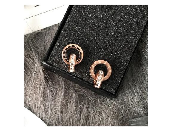 

brand bulgar gold silver color roman numerals zircon stud earring for woman 316l stainless steel fashion jewelry never fade, Golden;silver