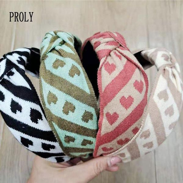 

proly new fashion women turban autumn wide side love knitted headband center knot hairband casual hair accessories