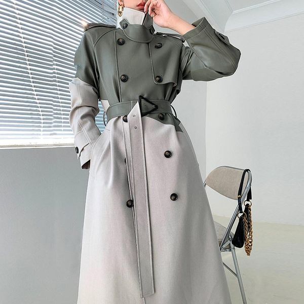 

long jacket women winter windbreaker contast color women's fashion perfectly shaping faux leather biker jackets, Black