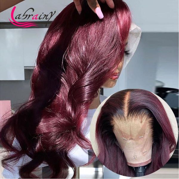 

lace wigs hd front human hair glueless 99j red boday wave frontal wig burgundy pre plucked with baby bleached knots, Black;brown