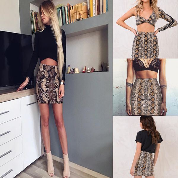 

women skirts leopard high waist print wrap zipper snake skin printed pencil mini skirts bandage tunic skirt party wear, Black