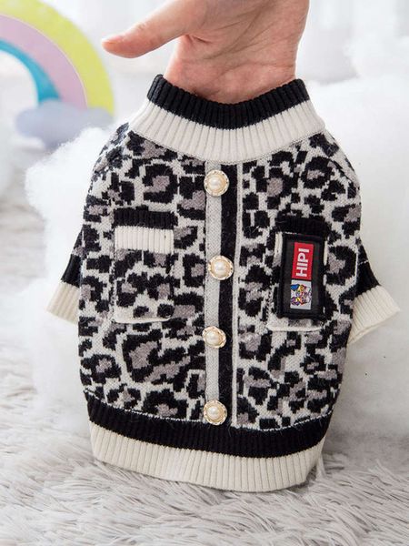

soft leopard sweater warm knitted bipedal small dog autumn pet clothing