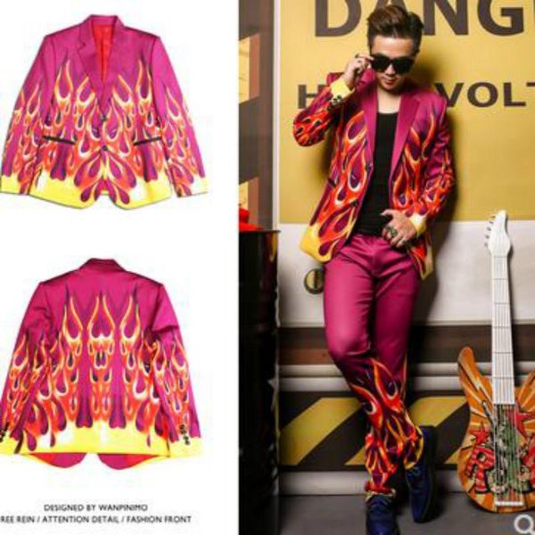 

new dj men fashion red flame blazer trend nightclub male singer performance costume magician slim mens personality suit coat, White;black